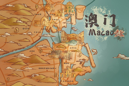 澳门特别行政区旅游地图插画图片