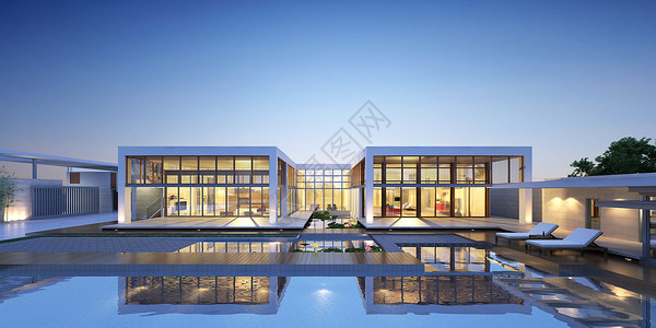 江景豪宅3D现代豪华建筑设计图片