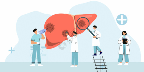 放大镜研究世界肝炎日医生治疗肝病矢量插画GIF高清图片