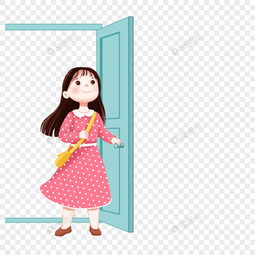 开门的女孩图片
