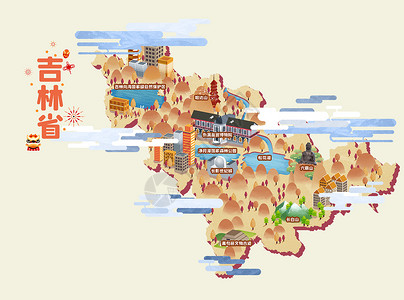 吉林省旅游地图插画高清图片