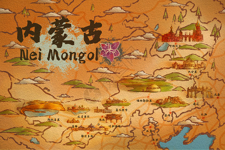 成吉思汗陵旅游区内蒙古自治区旅游地图插画