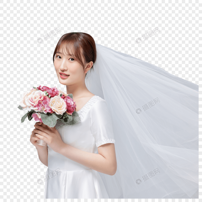 韩系新娘手拿捧花形象图片