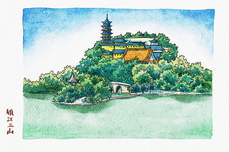 镇江金山寺镇江三山风景名胜区插画