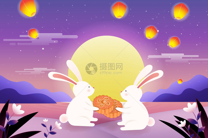 中秋月兔矢量插画图片