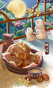 中秋月饼水彩插画图片