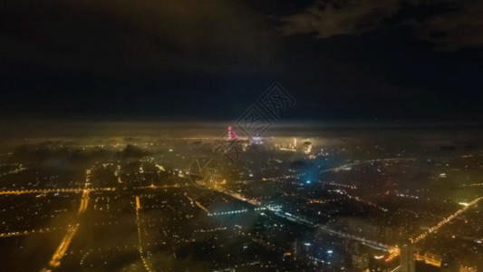 夜景埃菲尔铁塔航拍上海陆家嘴平流雾城市夜景GIF高清图片