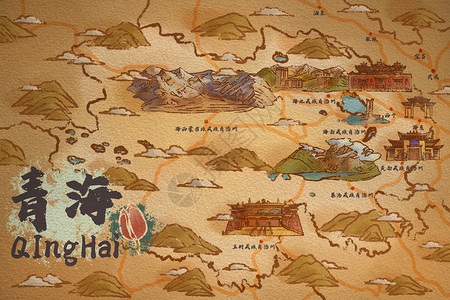 青海省旅游插画地图背景图片
