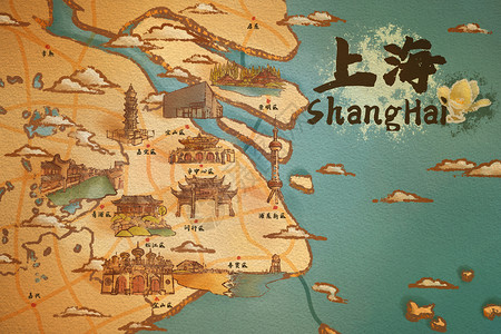 古镇景区上海市旅游插画地图插画
