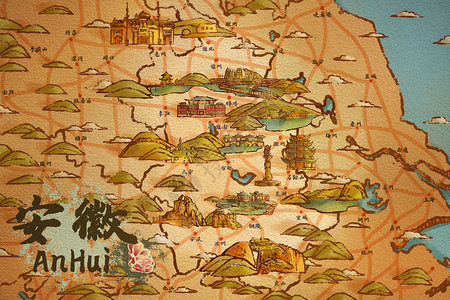 安徽省旅游插画地图高清图片