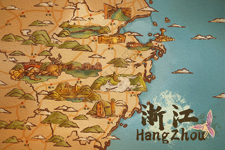 浙江省旅游插画地图图片