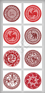 红色古典窗户边框中式圆形剪纸素材png设计图片