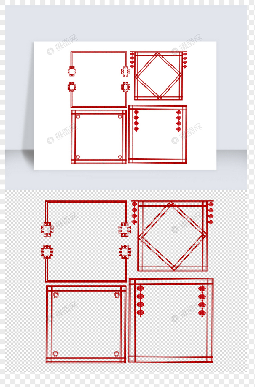 红色简约中国风边框图片