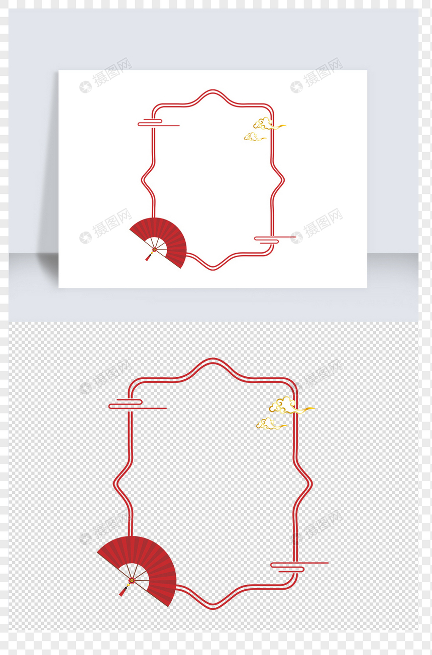 中国风方形边框扇子图片