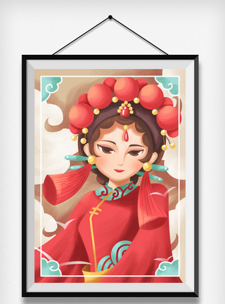 古风牡丹时尚旗袍女孩中式国潮插画模板