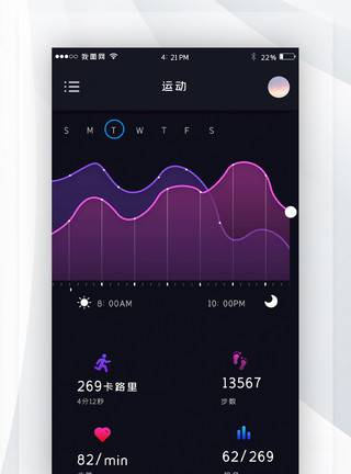 跑步图标黑色酷炫运动图表可视化跑步界面设计模板