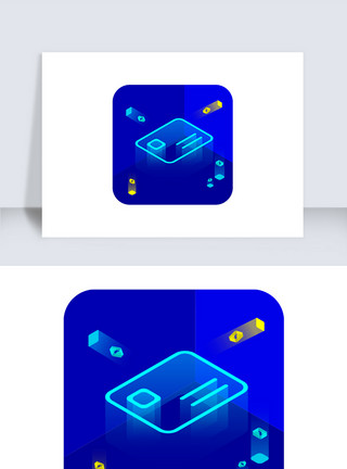 银行卡矢量蓝色科技感2.5D银行卡图标icon模板