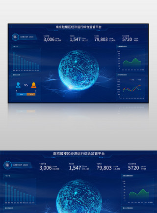 蓝色鼓楼区经济运行综合监管平台可视化界面模板