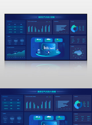 减少空气污染蓝色空气污染大数据可视化界面模板