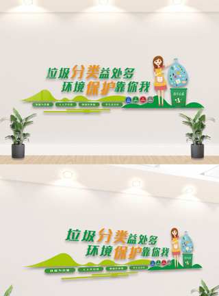 幸福社区文化墙设计绿色环保垃圾分类宣传栏文化墙设计模板模板