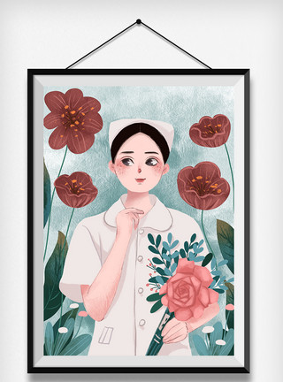 蓝色玫瑰背景护士节人间天使插画模板