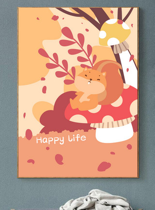 秋天松鼠可爱动物装饰插画6模板