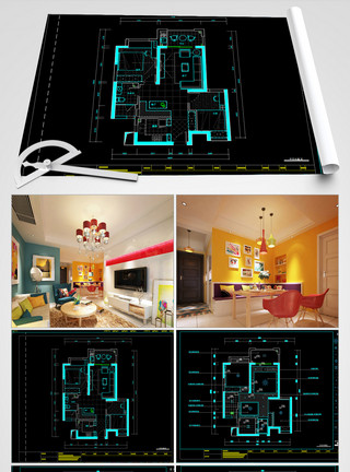 家装施工CAD图纸北欧两室两厅无水印效果图施工图模板