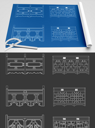 仿木护栏护栏CAD图纸素材模板