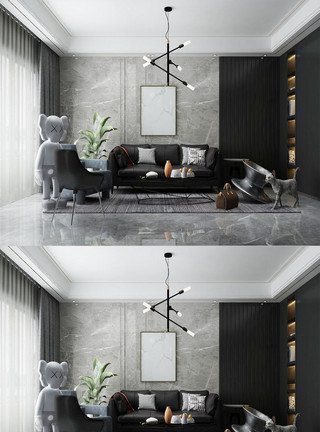 混搭风格的模型设计2020年北欧现代家居客厅设计模板