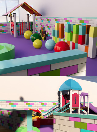 等候区效果图儿童乐园SU模型原创素材效果图模板