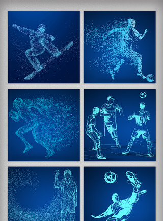卡通打篮球的人物蓝色科技奔跑吧人物剪影运动背景模板