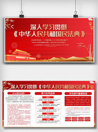 民法典设计红色中华人民共和国民法典内容宣传栏展板模板