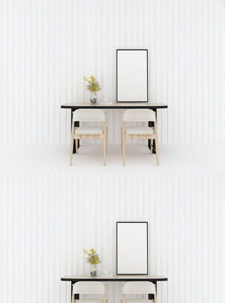 餐桌小清新白色餐桌样机空间设计模板