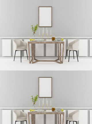 餐桌小清新灰色简欧餐厅餐桌样机设计模板