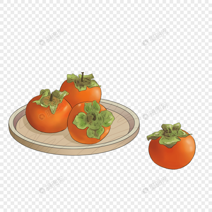 秋天丰收柿子成熟卡通元素图片