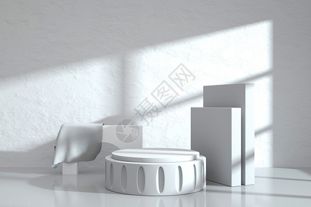 电商主图美妆促销白色纯净室内电商展示台设计图片