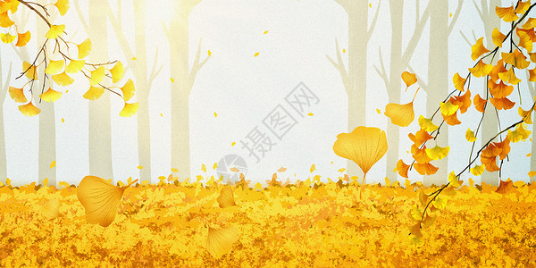 银杏落叶秋天背景设计图片