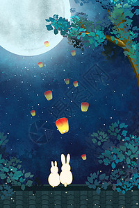 中秋节玉兔赏月图片