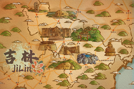 吉林省旅游插画地图风景高清图片素材