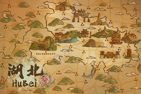 湖北省旅游插画地图高清图片
