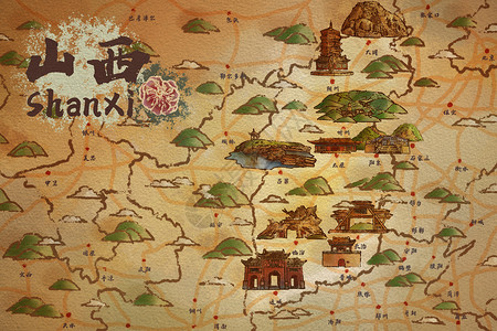 山西省旅游插画地图高清图片