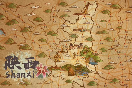 陕西省旅游插画地图高清图片