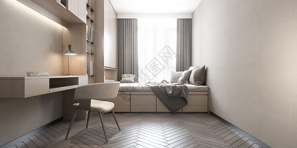 卧室飘窗3D现代简约家居场景设计图片