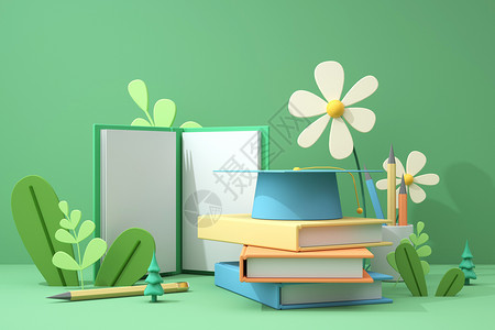 开学书本3D教育场景设计图片