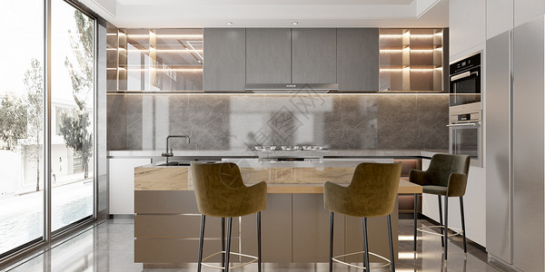 豪华厨房3D现代厨房空间设计图片