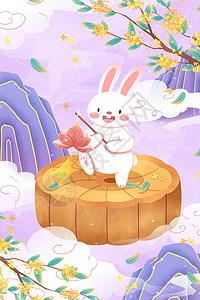 拿菜刀的小兔子中秋节拿花灯的玉兔插画插画