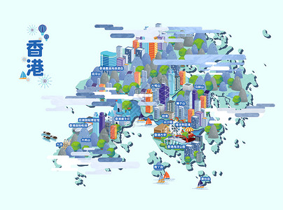 广州保利世贸博览馆香港旅游地图插画插画