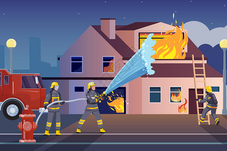 消防员灭火矢量插画背景图片