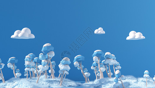 小清新冬天插画3D冬天场景设计图片
