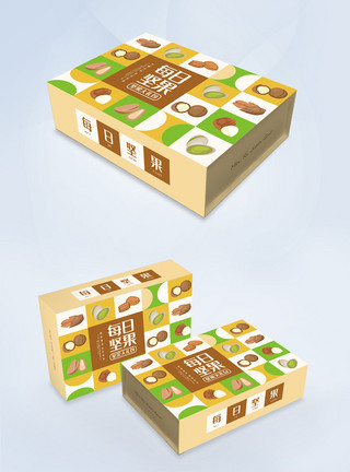 花生核桃牛奶扁平几何每日坚果礼盒包装设计模板